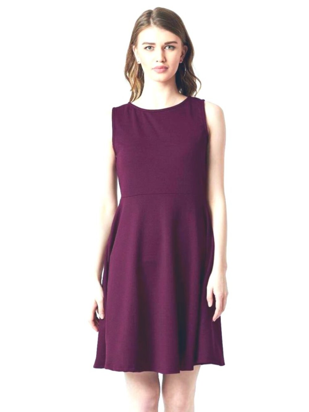 Marc New York Andrew Berry Magenta Sleeveless Ponte Knit Fit & Flare Dress Sz 8